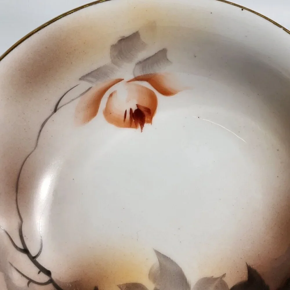 Nippon Hand Painted Vintage Porcelain Bowl Peach Floral Design with Gold Accents